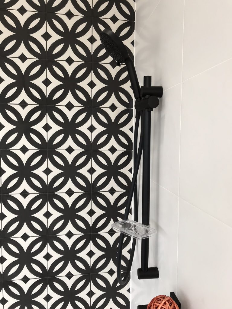 Geometric tile feature wall adding some wow factor.
