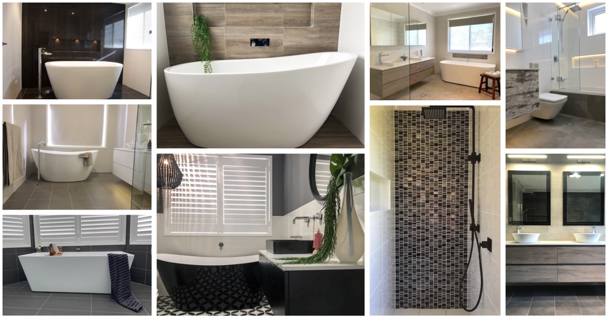 A collage of just some of our beautiful bathroom renovations.